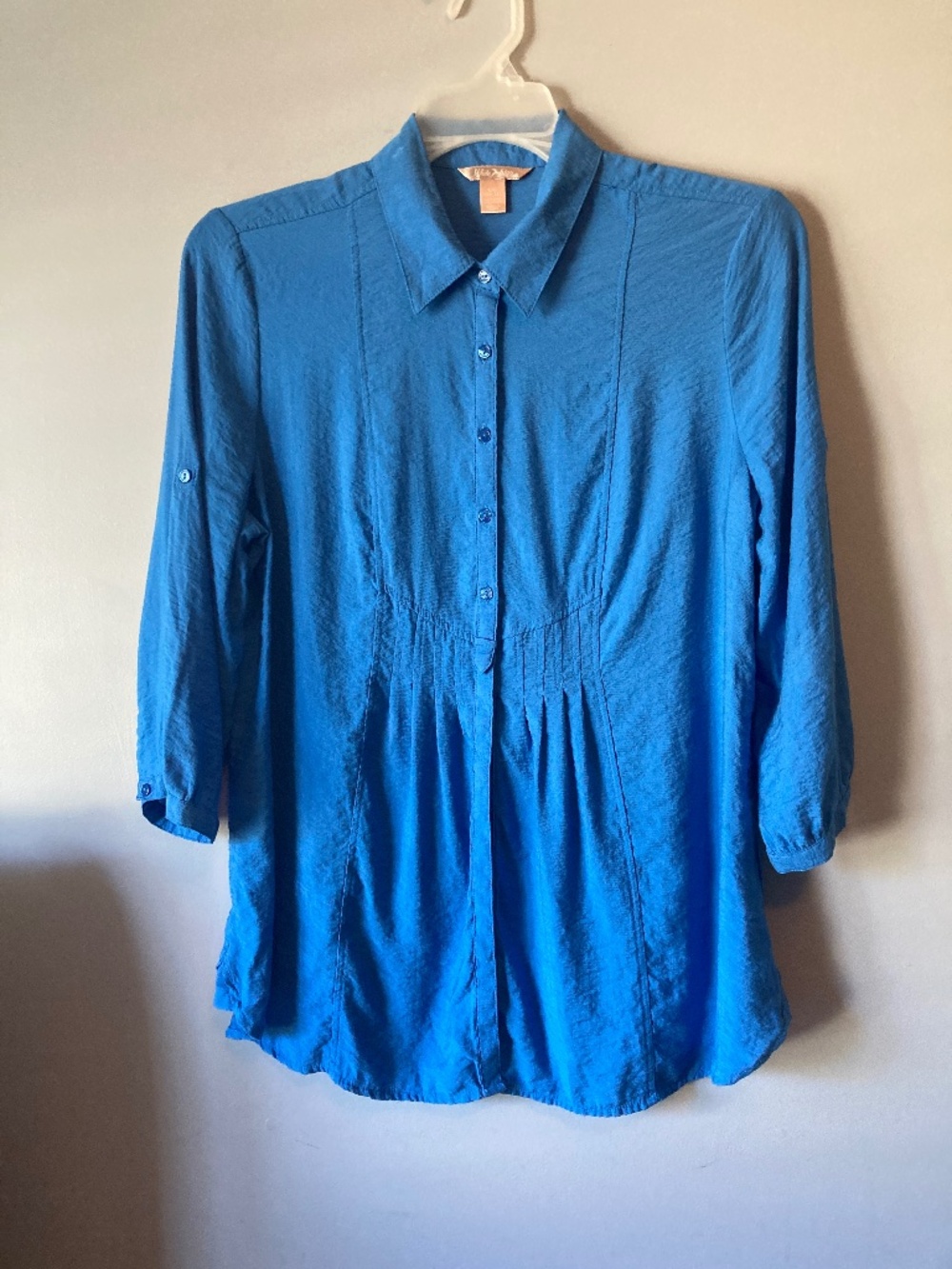 White Stag Women's Pintuck Blouse 3/4 sleeve w/Roll Tab button option size L/G